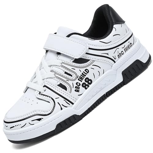 Ouoruee Kinder Laufschuhe Sportschuhe Mode Jungen Sneaker Leder Wasserdicht Turnschuhe mit Klettverschluss EU 29-39 WSchwarz EU 37 von Ouoruee