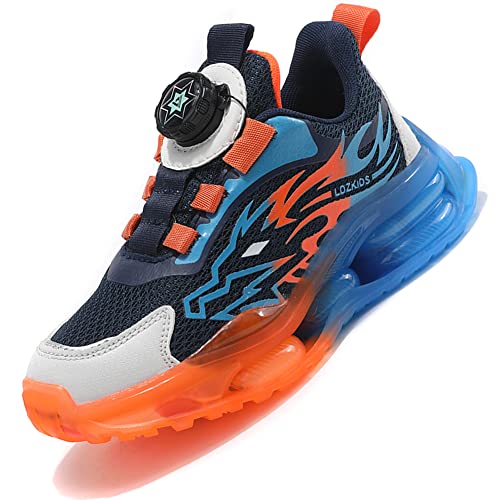 Ouoruee Kinder Schuhe Atmungsaktiv Turnschuhe Jungen Sportschuhe Mädchen Laufschuhe mit Drehknopf und rutschfest Luftpolster Sohle 26EU-38EU Blau EU 29 von Ouoruee