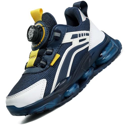 Ouoruee Kinder Schuhe Atmungsaktiv Turnschuhe Jungen Sportschuhe Mädchen Laufschuhe mit Drehknopf und rutschfest Luftpolster Sohle 26EU-38EU Blau EU 29 von Ouoruee