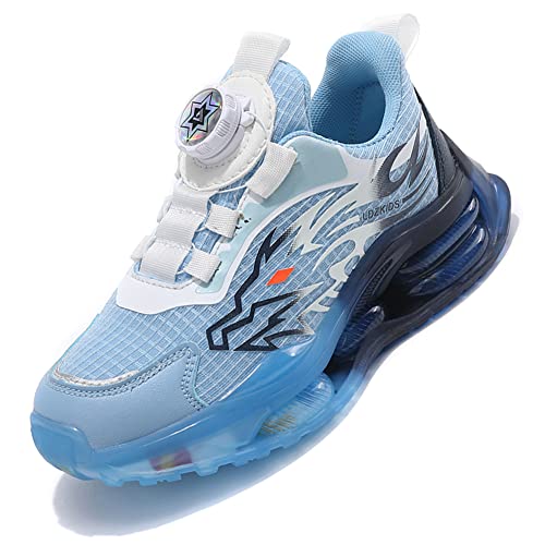 Ouoruee Kinder Schuhe Atmungsaktiv Turnschuhe Jungen Sportschuhe Mädchen Laufschuhe mit Drehknopf und rutschfest Luftpolster Sohle 26EU-38EU HellBlau EU 29 von Ouoruee