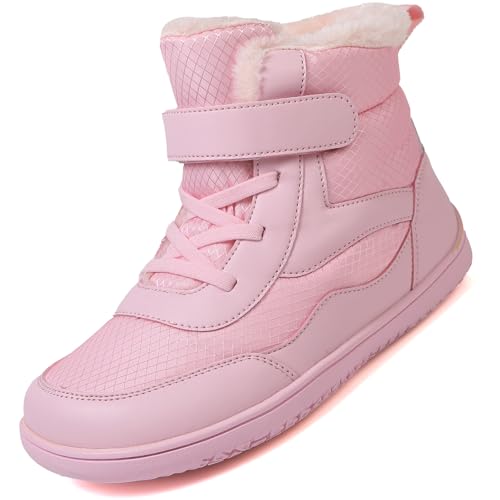 Ouoruee Kinder Winter Barfußschuhe Winterschuhe Warme Gefüttert Wanderschuhe Leicht rutschfest Winterstiefel Rosa EU 28 von Ouoruee