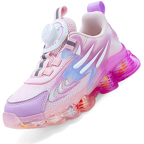 Ouoruee Kinderschuhe Atmungsaktiv Jungen Sportschuhe Mädchen Turnschuhe Laufschuhe mit Drehknopf und rutschfest Luftpolster Sohle Rosa EU 29 von Ouoruee