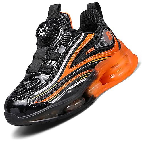 Ouoruee Kinderschuhe Atmungsaktiv Jungen Sportschuhe Mädchen Turnschuhe Laufschuhe mit Drehknopf und rutschfest Luftpolster Sohle SchwarzOrange EU 37 von Ouoruee