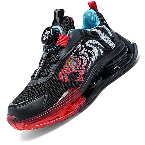 Ouoruee Kinderschuhe Atmungsaktiv Jungen Sportschuhe Mädchen Turnschuhe Laufschuhe mit Drehknopf und rutschfest Luftpolster Sohle SchwarzRot EU 34 von Ouoruee