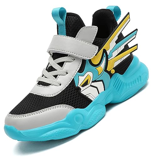 Ouoruee Kinderschuhe Atmungsaktiv Jungen Sportschuhe Mädchen Turnschuhe Laufschuhe mit Drehknopf und rutschfest Luftpolster Sohle Schwarzblau EU 29 von Ouoruee