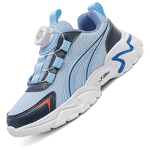 Ouoruee Kinderschuhe Atmungsaktiv Jungen Sportschuhe Mädchen Turnschuhe Laufschuhe mit Drehschnalle und rutschfest Leicht Luftkissen Sohle HellBlau EU 33 von Ouoruee