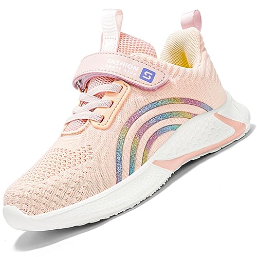 Ouoruee Kinderschuhe Atmungsaktiv Jungen Sportschuhe Mädchen Turnschuhe Laufschuhe mit Drehschnalle und rutschfest Leicht Luftkissen Sohle Rosa EU 31 von Ouoruee