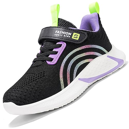 Ouoruee Kinderschuhe Atmungsaktiv Jungen Sportschuhe Mädchen Turnschuhe Laufschuhe mit Drehschnalle und rutschfest Leicht Luftkissen Sohle Schwarz EU 37 von Ouoruee