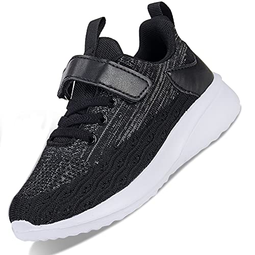 Ouoruee Kinderschuhe Atmungsaktiv Jungen Sportschuhe Mädchen Turnschuhe Laufschuhe mit Klettverschluss und rutschfest Leicht Halle Sohle 02Schwarz 30EU von Ouoruee