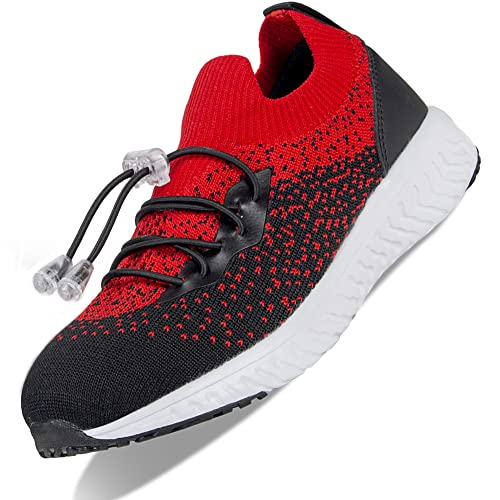 Ouoruee Kinderschuhe Atmungsaktiv Jungen Sportschuhe Mädchen Turnschuhe Laufschuhe mit Klettverschluss und rutschfest Leicht Halle Sohle K007SchwarzRot 25EU von Ouoruee