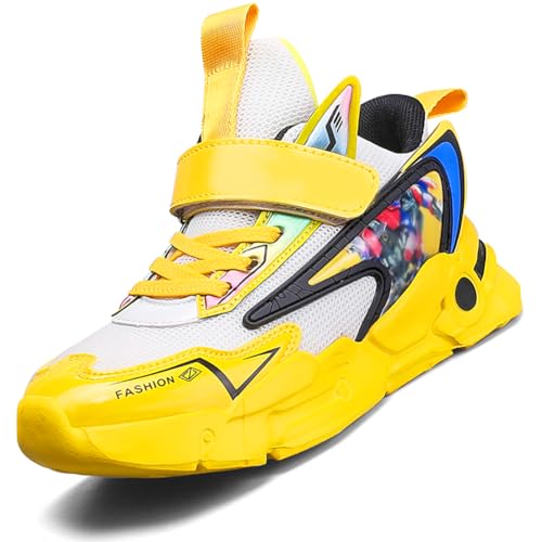 Ouoruee Kinderschuhe Atmungsaktiv Jungen Sportschuhe Mädchen Turnschuhe Laufschuhe mit Klettverschluss und rutschfest Luftpolster Sohle BGelb EU 38 von Ouoruee