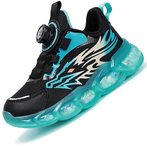 Ouoruee Kinderschuhe Atmungsaktiv Sportschuhe Mädchen Turnschuhe Laufschuhe mit Klettverschluss und rutschfest Leicht Halle Sohle Schwarzblau 31EU von Ouoruee