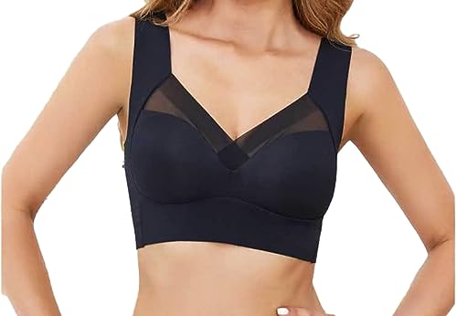 Ouoruee Klassische BHS für Damen, Haltungskorrektur BH, Ohne BüGel Push Up Bra Für Seniorinnen DunkelBlau 2XL von Ouoruee