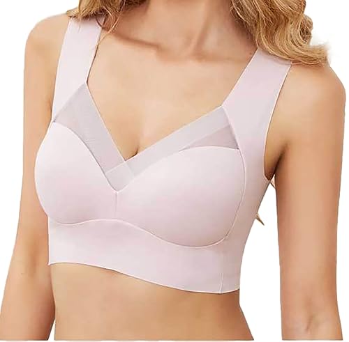 Ouoruee Klassische BHS für Damen, Haltungskorrektur BH, Ohne BüGel Push Up Bra Für Seniorinnen Rosa 2XL von Ouoruee