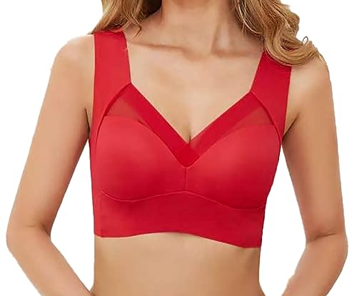 Ouoruee Klassische BHS für Damen, Haltungskorrektur BH, Ohne BüGel Push Up Bra Für Seniorinnen Rot M von Ouoruee