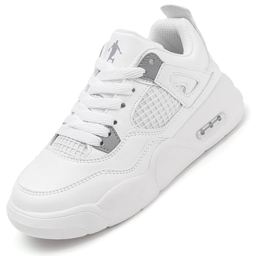 Ouoruee Retro Sneaker Junge Mädchen Schuhe Kinder Skateboardschuhe Laufschuhe Turnschuhe mit Luftpolster Walkingschuhe Basketballschuhe Sportschuhe 005Weiß 39 EU von Ouoruee