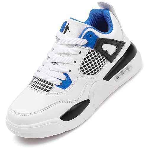Ouoruee Retro Sneaker Junge Mädchen Schuhe Kinder Skateboardschuhe Laufschuhe Turnschuhe mit Luftpolster Walkingschuhe Basketballschuhe Sportschuhe 005WeißBlau 32 EU von Ouoruee