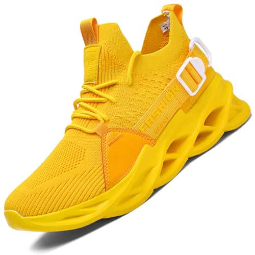 Ouoruee Sneaker Halloween Schädel Schuhe Sportschuhe Laufschuhe Turnschuhe Walkingschuhe Deman Herren rutschfest Atmungsakti Leichte Gelb 47 EU von Ouoruee