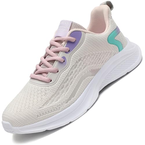 Sneaker Damen Turnschuhe Laufschuhe Sportschuhe Joggingschuhe Running Schuhe Walkingschuhe Outdoor Straßenlaufschuhe Atmungsaktiv Beige 41 EU von Ouoruee