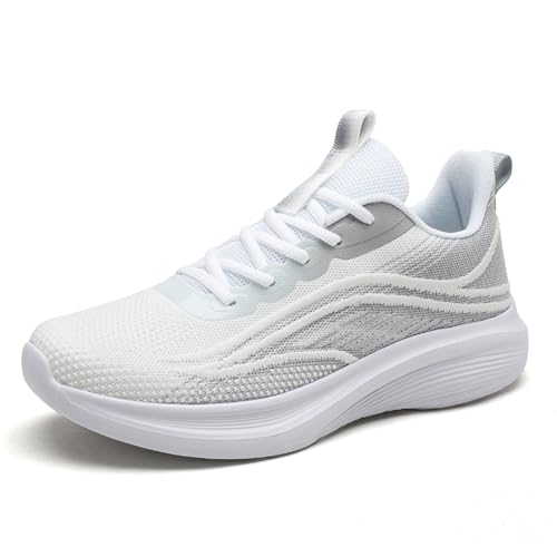 Sneaker Damen Turnschuhe Laufschuhe Sportschuhe Joggingschuhe Running Schuhe Walkingschuhe Outdoor Straßenlaufschuhe Atmungsaktiv Weiß und Grau EU 44 von Ouoruee