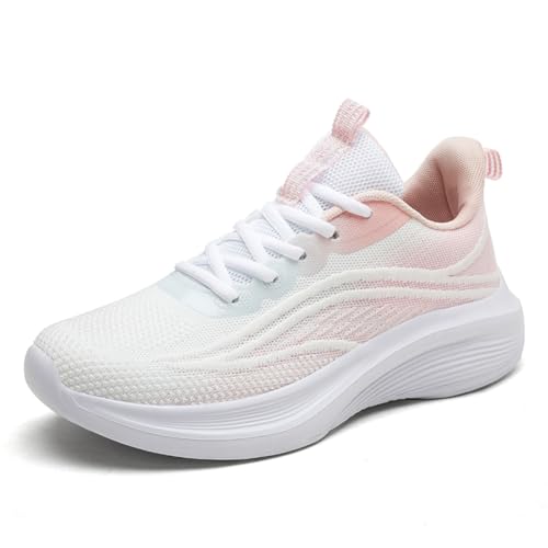 Sneaker Damen Turnschuhe Laufschuhe Sportschuhe Joggingschuhe Running Schuhe Walkingschuhe Outdoor Straßenlaufschuhe Atmungsaktiv Weiß und Rosa EU 42 von Ouoruee