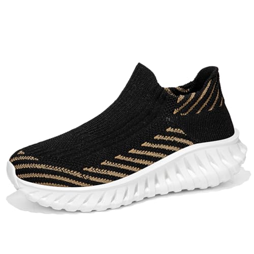 Sneaker Herren Damen Turnschuhe Laufschuhe Sportschuhe Joggingschuhe Running Schuhe Walkingschuhe Outdoor Straßenlaufschuhe Luftpolster Atmungsaktiv Schwarz-Gold EU 44 von Ouoruee