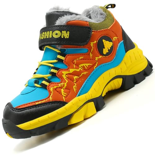 Winterschuhe Jungen Wanderschuhe Schneestiefel Jungen Trekkingschuhe Kinder Warm Wanderstiefel für Warme Gefütterte Winterstiefel Outdoor Baumwollschuhe OGelb EU 33 von Ouoruee