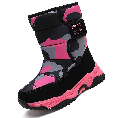 Winterstiefel für Mädchen und Jungen Winterschuhe Warm Gefüttert Winterboots Outdoor Rutschfeste Wasserdicht Leder Oberfläche Schneestiefel Kinder Rosa EU 29 von Ouoruee