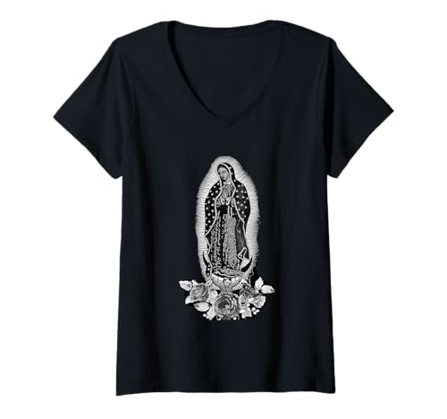 Damen Unserer Lieben Frau von Guadalupe Sant Mary mit Aufdruck auf dem Rücken, Christen T-Shirt mit V-Ausschnitt Damen Unserer Lieben Frau von Guadalupe Sant Mary mit Aufdruck auf dem Rücken, Christen T-Shirt mit V-Ausschnitt von Our Lady De Guadalupe Sant Mary Store