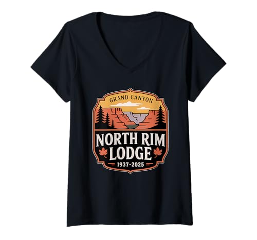 Damen Grand Canyon North Rim Lodge 1937-2025 Tribute T-Shirt mit V-Ausschnitt Damen Grand Canyon North Rim Lodge 1937-2025 Tribute T-Shirt mit V-Ausschnitt von Our North Rim Memories