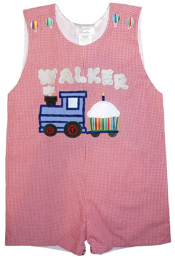 Geburtstagszug Outfit Strampler Mit Karomuster, Applizierter Erster Geburtstag von OurCarolineBradlee