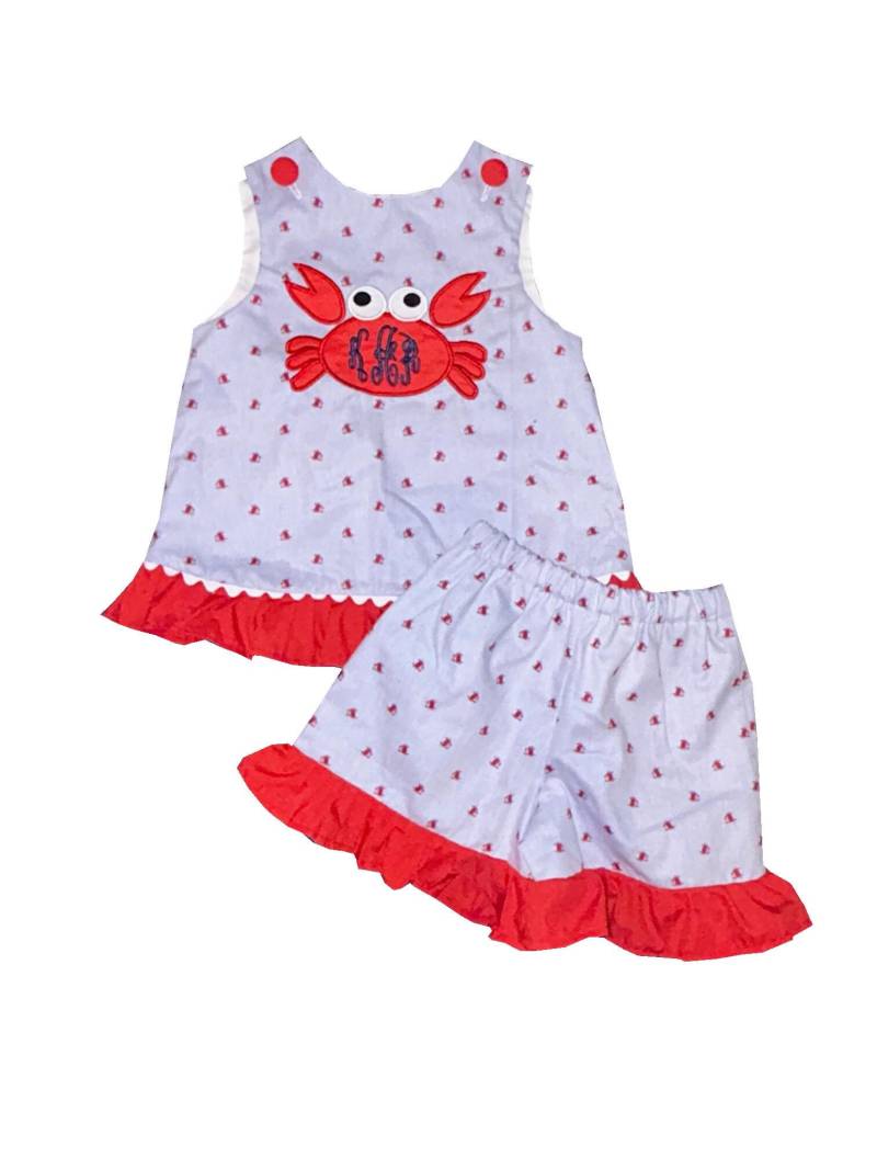 Monogramm Krabbe Outfit Mädchen Kleid & Shorts Set von OurCarolineBradlee