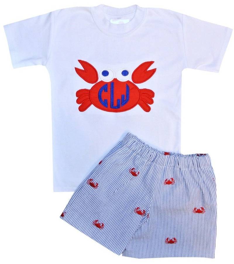 Personalisiertes Crab Outfit Bestickte Seersucker Shorts & Monogramm Shirt Personalisiertes Crab Outfit Bestickte Seersucker Shorts & Monogramm Shirt von OurCarolineBradlee