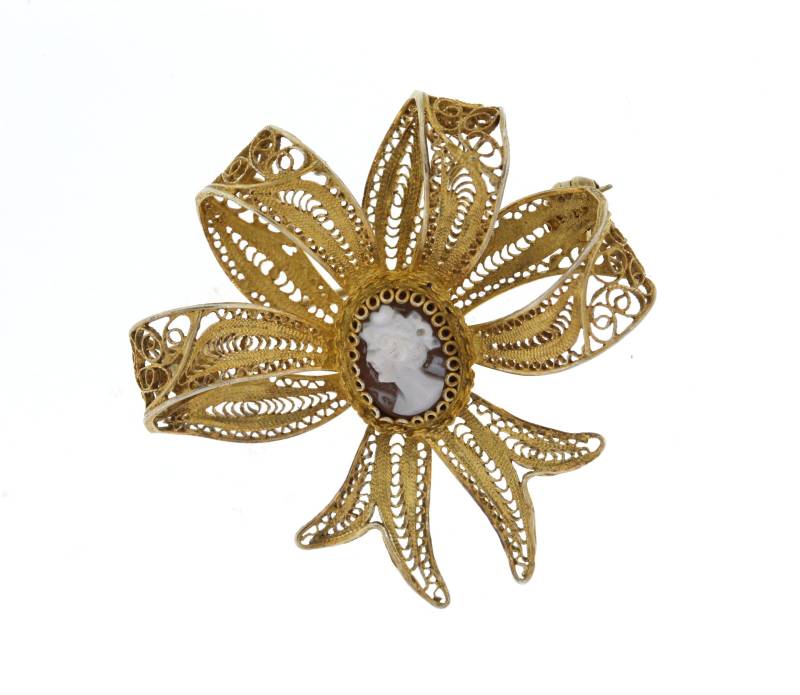 Jahrgang Cameo Brosche, Sterling Pin, Gold Waschen Schleife Pin von OurPersonalGoldsmith