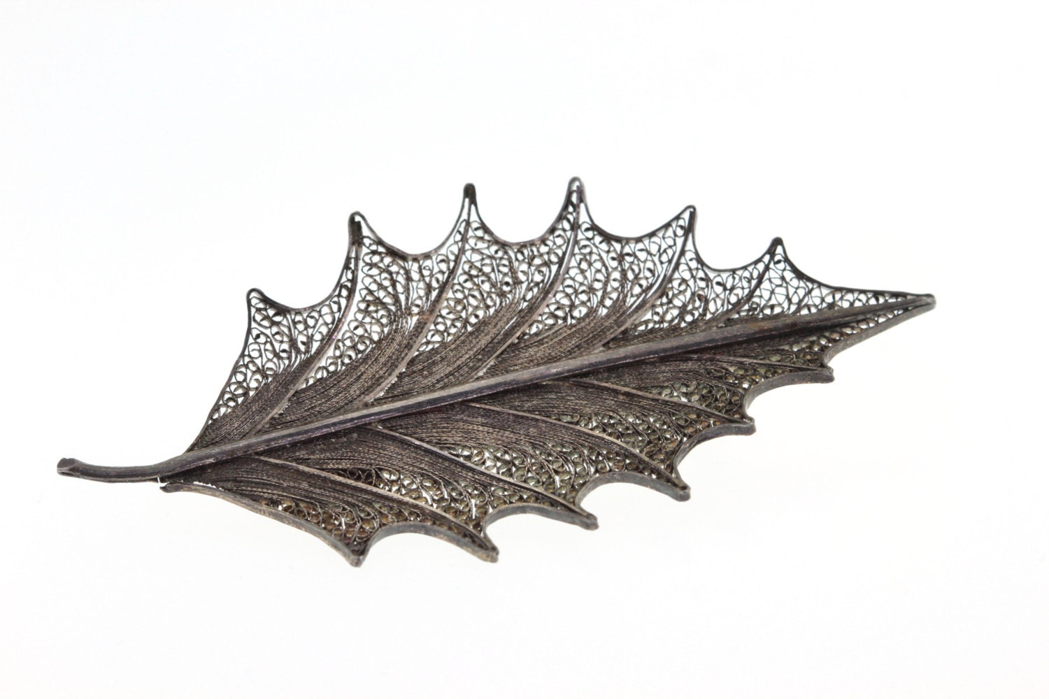 Vintage Filigrane Pin, Sterling Silber Blatt Portugal Gemacht Brosche, Signiert Vg von OurPersonalGoldsmith