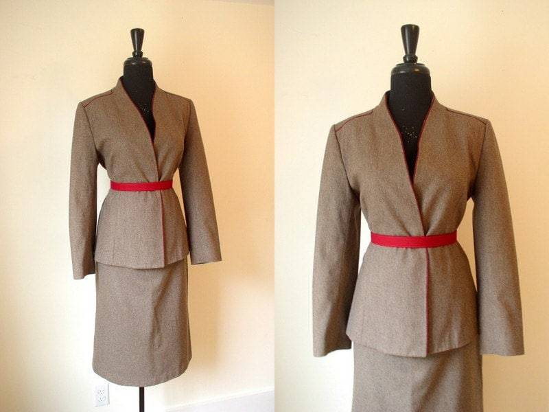 Vintage 1980Er Diane Von Furstenberg Anzug/Leading Lady 80Er Jahre Dvf Heather Braune Wolljacke & Bleistiftrock von OurTownVintage