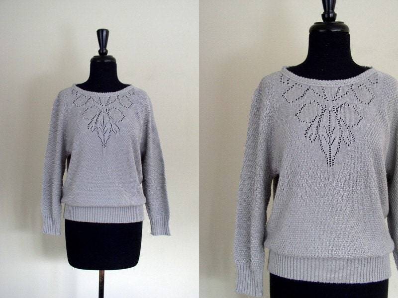 Vintage 1980Er Taube Grau Pointelle Pullover/80Er Jahre Kuschelstrick Blassgrau Strickpullover von OurTownVintage