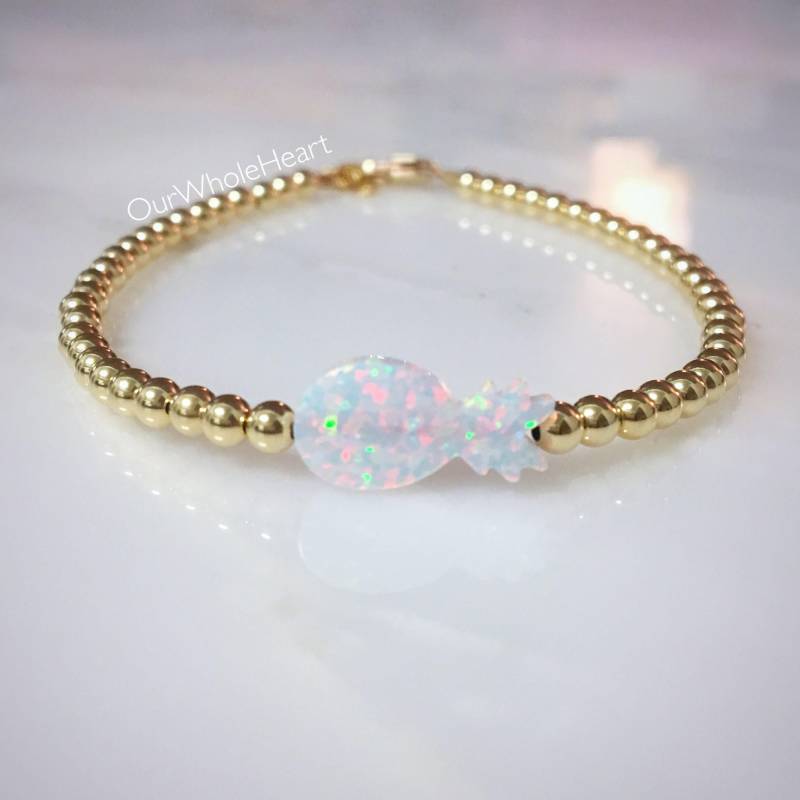 Ananas-Opal Perlen Armband in Weiß Oder Gelb Mit Sterling Silber Gefüllt Rose Gold Perlen, Ananas-Schmuck Ananas-Opal Perlen Armband in Weiß Oder Gelb Mit Sterling Silber Gefüllt Rose Gold Perlen, Ananas-Schmuck von OurWholeHeart