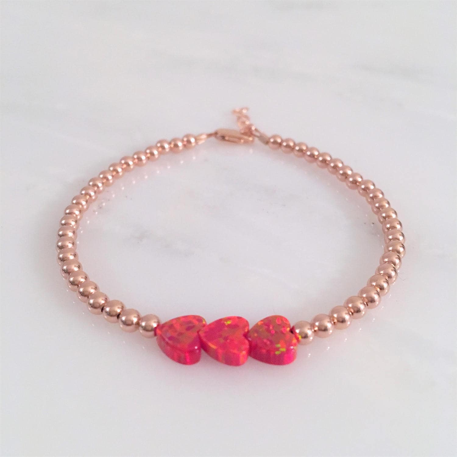 Dreifach Herz Rot Opal Rose Gold-Filled Sterling Silber Oder Gold Filled Perlen Armband, Schmuck, Charity Armband Dreifach Herz Rot Opal Rose Gold-Filled Sterling Silber Oder Gold Filled Perlen Armband, Schmuck, Charity Armband von OurWholeHeart