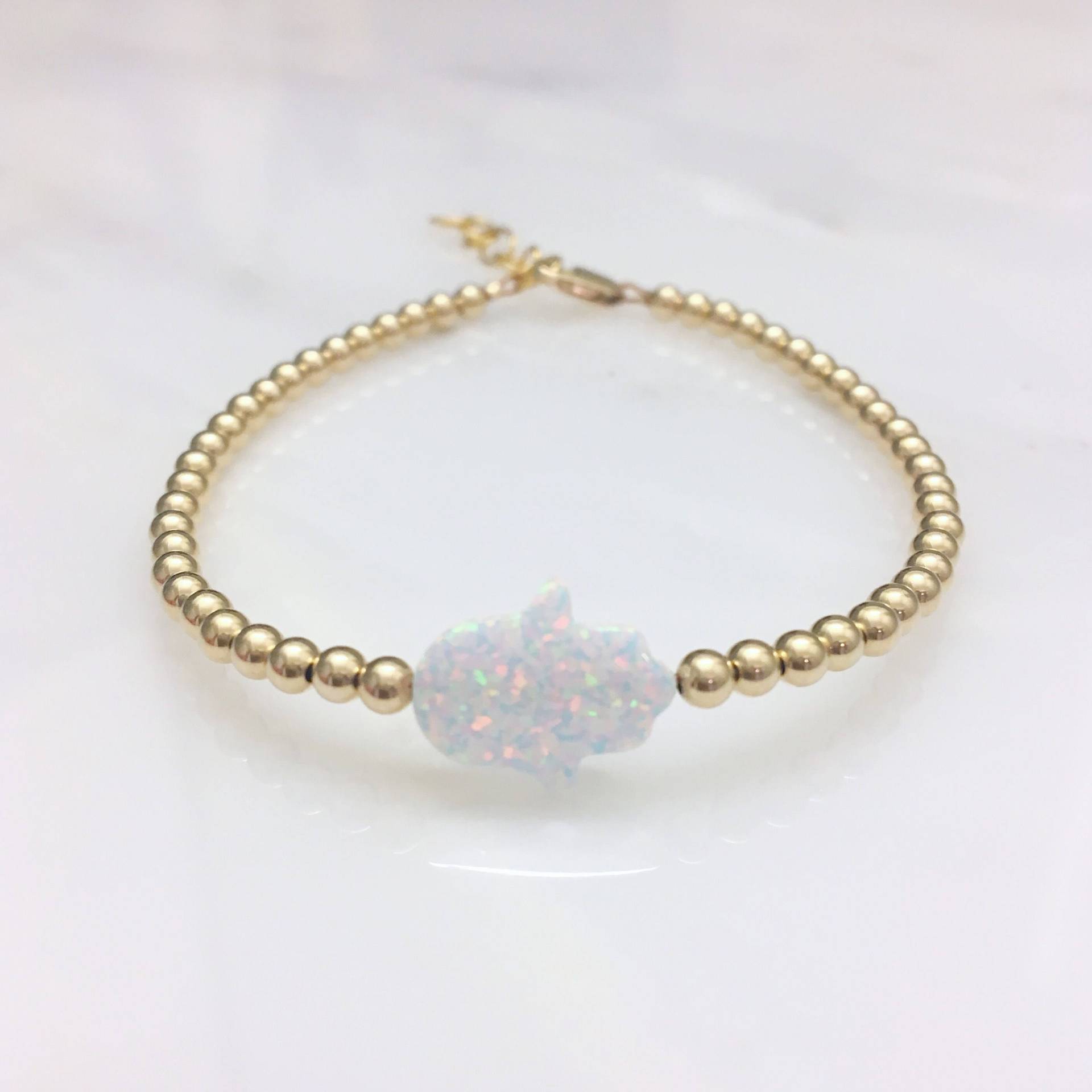 Hamsa Weiß Opal Armband in Sterling Silber Gold Gefüllt Oder Rose Gefüllt, Perlen Schmuck Auch Blau Mint Rosa Lila Hamsa Weiß Opal Armband in Sterling Silber Gold Gefüllt Oder Rose Gefüllt, Perlen Schmuck Auch Blau Mint Rosa Lila von OurWholeHeart