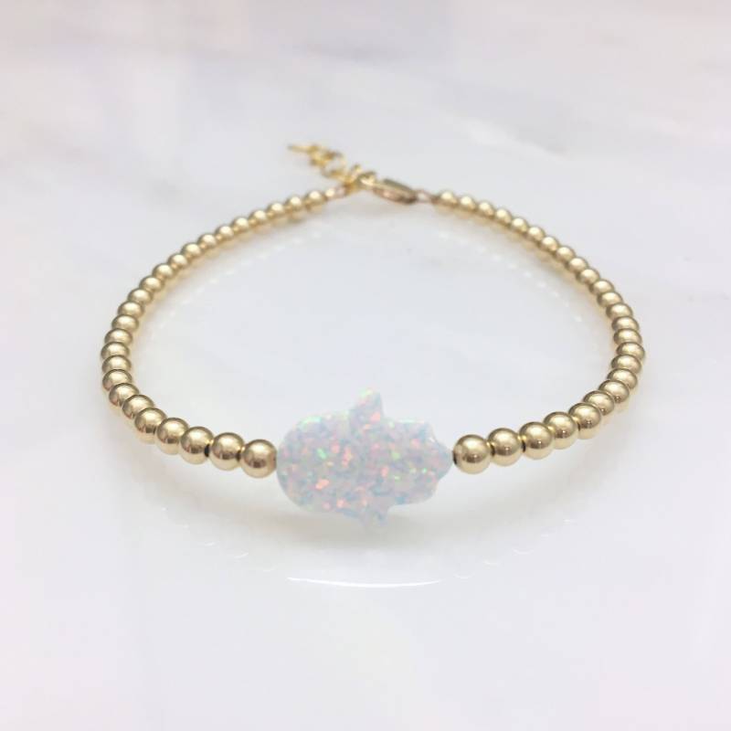 Hamsa Weiß Opal Armband in Sterling Silber Gold Gefüllt Oder Rose Gefüllt, Perlen Schmuck Auch Blau Mint Rosa Lila Hamsa Weiß Opal Armband in Sterling Silber Gold Gefüllt Oder Rose Gefüllt, Perlen Schmuck Auch Blau Mint Rosa Lila von OurWholeHeart