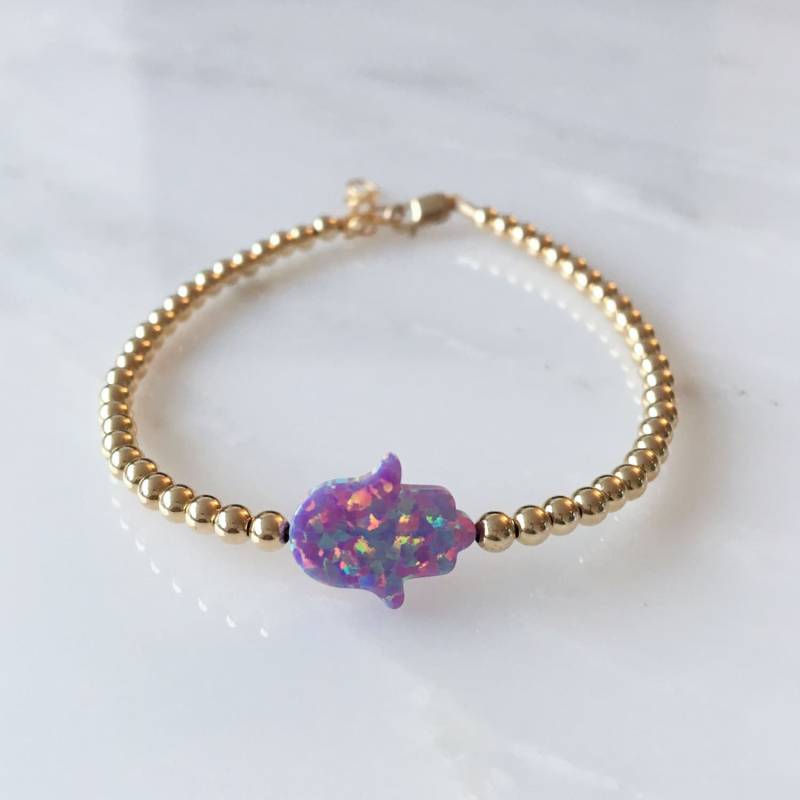 Lila Opal Hamsa Gold Perlen Armband, Hamsa, Perlen, Opal, Zarte Schmuck Lila Opal Hamsa Gold Perlen Armband, Hamsa, Perlen, Opal, Zarte Schmuck von OurWholeHeart