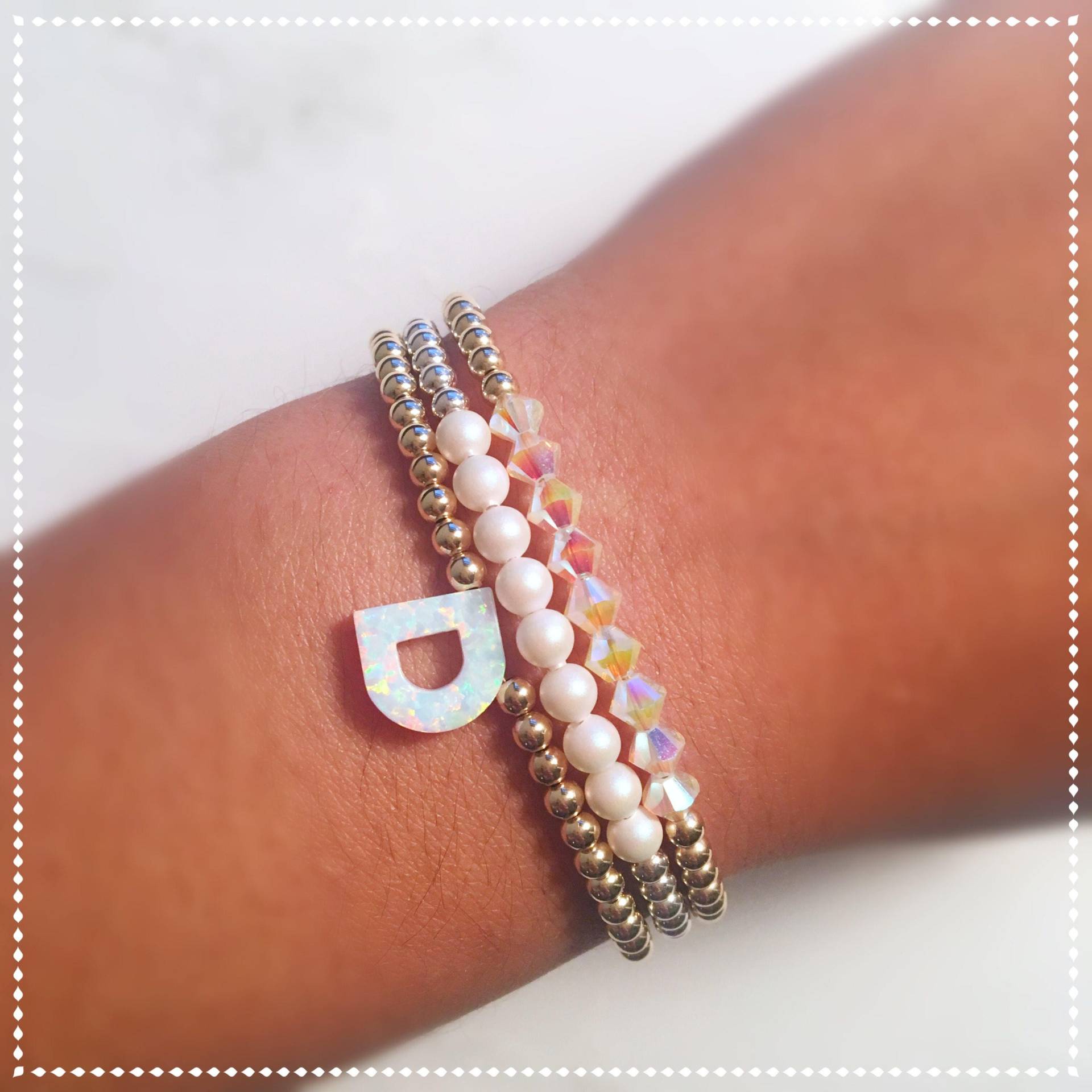 Monogramm/Initial White Opal Beaded Armband Oder Halskette in Sterling Silber Gold Filled Roségold Filled, Initial Schmuck Monogramm/Initial White Opal Beaded Armband Oder Halskette in Sterling Silber Gold Filled Roségold Filled, Initial Schmuck von OurWholeHeart