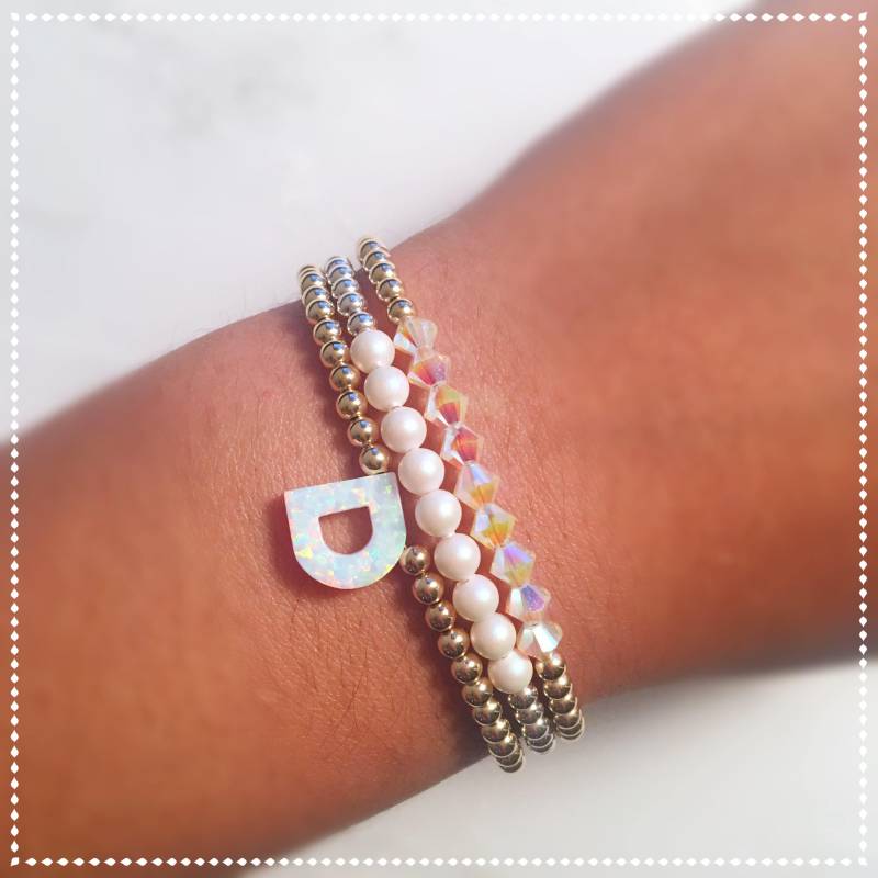 Monogramm/Initial White Opal Beaded Armband Oder Halskette in Sterling Silber Gold Filled Roségold Filled, Initial Schmuck Monogramm/Initial White Opal Beaded Armband Oder Halskette in Sterling Silber Gold Filled Roségold Filled, Initial Schmuck von OurWholeHeart