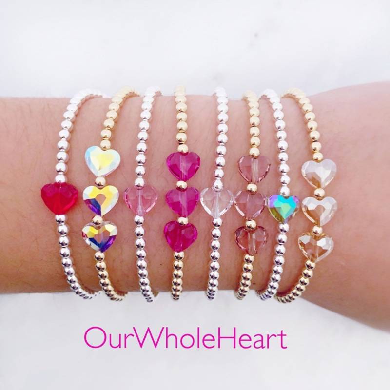 Swarovski Herz Perlen Armband Einzel Oder Dreifach Sterling Silber Gold Filled Rosegold Filled, Valentinstag Geschenk, Einfaches Swarovski Herz Perlen Armband Einzel Oder Dreifach Sterling Silber Gold Filled Rosegold Filled, Valentinstag Geschenk, Einfaches von OurWholeHeart
