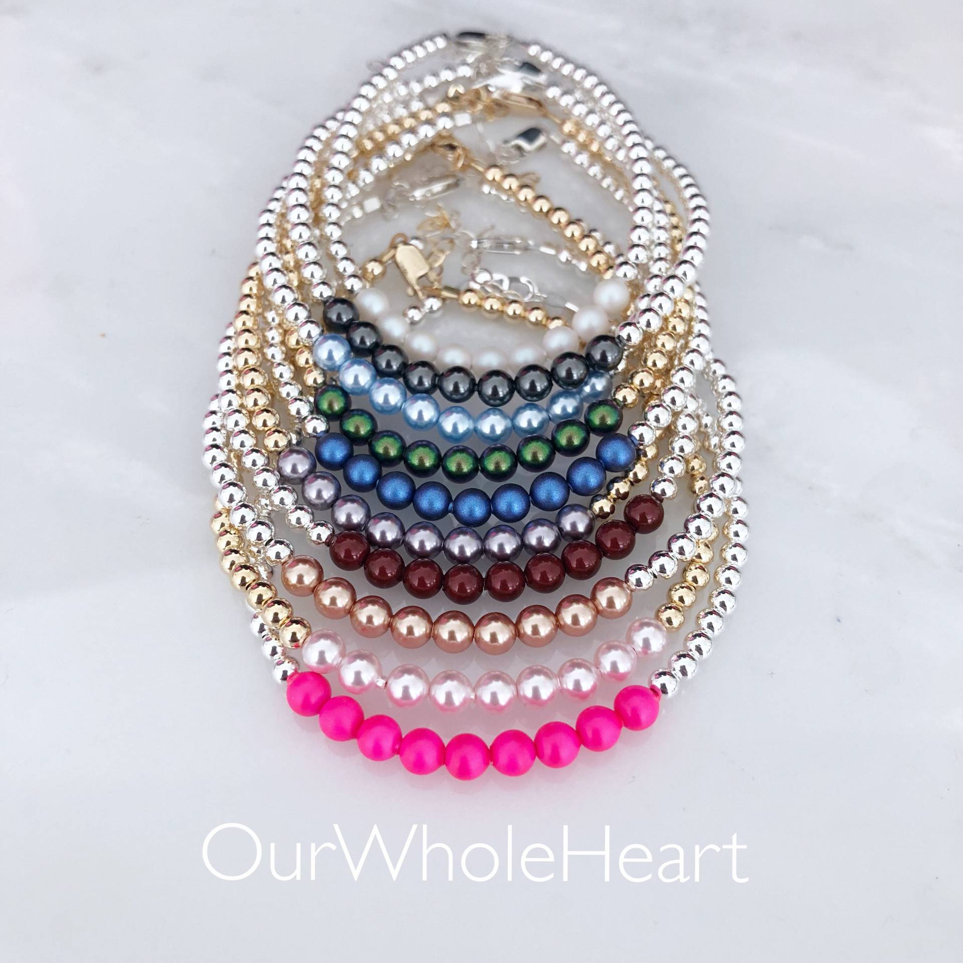 Swarovski Perlen Armband in Bronze Metallic Blue Cranberry Hot Pink Flieder Schwarz Oder Grün Auf Sterling Silber Gold Filled Rose Swarovski Perlen Armband in Bronze Metallic Blue Cranberry Hot Pink Flieder Schwarz Oder Grün Auf Sterling Silber Gold Filled Rose von OurWholeHeart