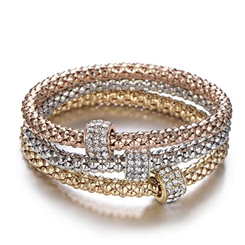 3pcs Stretch-Armband für Frauen, Pop-Corn-Kette Armband mit Charm-Anhänger Rose Gold Silber Manschette Armband für Freunde Geschenk (#3 Rutschfeste Perlen, Farben mischen) von Ouran