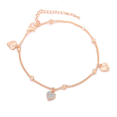 Armband für Frauen, Fußkettchen, Armband, Charm Anhänger, Mädchen, Knöchel, Fuß, Kette, Gold, aus Silber mit Kristall Pendente A Cuore von Ouran