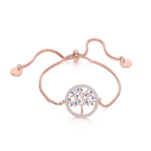 Ouran Baum des Lebens Armband für Frauen, verstellbare Rose Gold und Silber vergoldet Kupferkette Handgelenk Armband mit glänzenden Zirkonia Kristall Geschenk für Freunde, Mama (Rose Gold) von Ouran