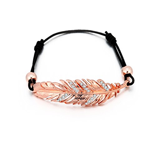 Charm-Armband für Frauen, Glücksbringer, Armband mit Kordel, verstellbar, Wachsknoten, Schwarz roségold von Ouran